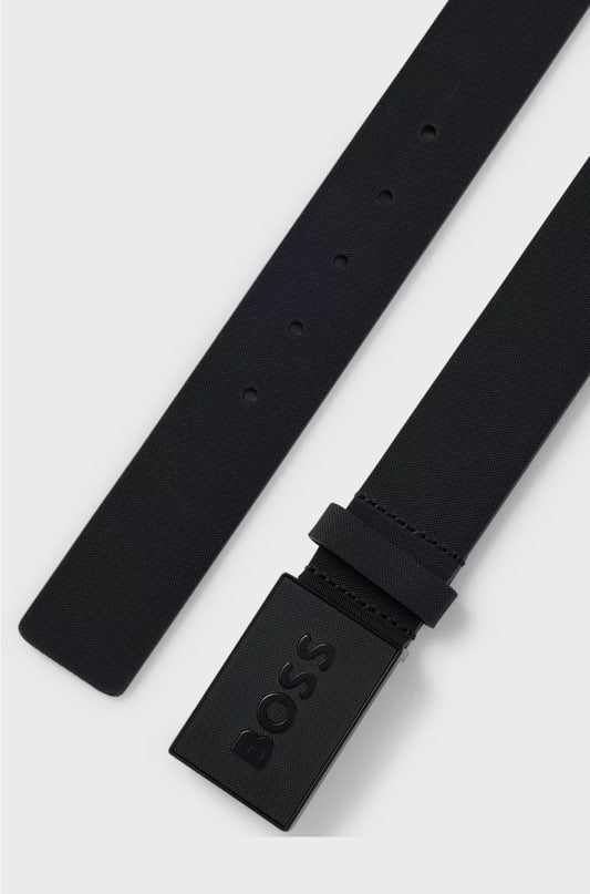 EMBOSSED BELT IN ITALIAN LEATHER WITH PLAQUE BUCKLE