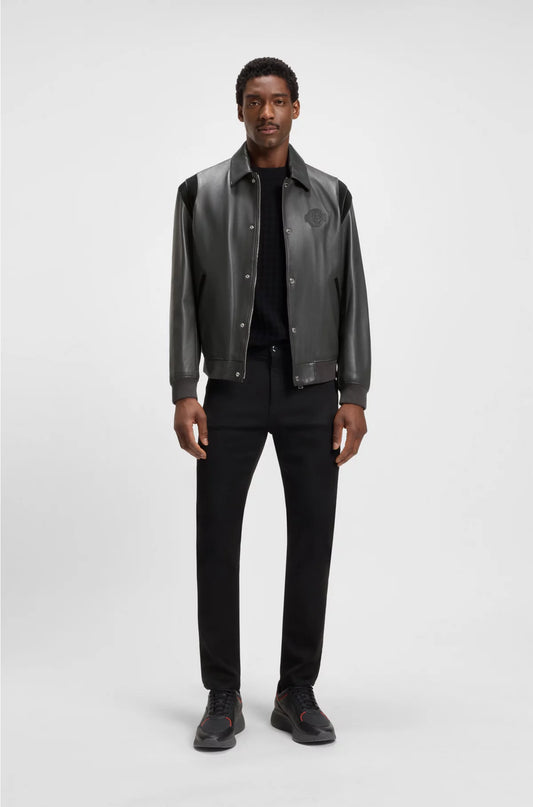 LEATHER JACKET WITH CONTRAST DETAILS