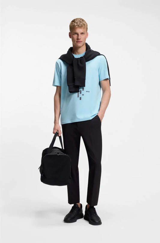 STRETCH-COTTON T-SHIRT WITH GEOMETRIC PRINT