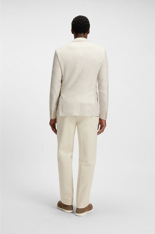 SLIM-FIT BLAZER IN CHECKED WOOL, SILK AND LINEN