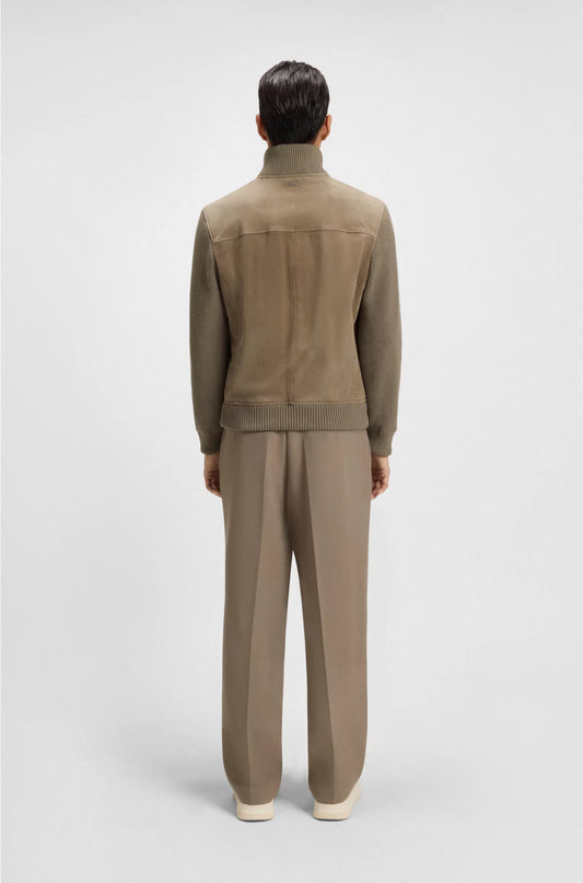 SUEDE JACKET WITH COTTON-BLEND SLEEVES