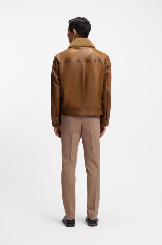 PADDED NAPPA-LEATHER JACKET WITH DETACHABLE SHEARLING COLLAR