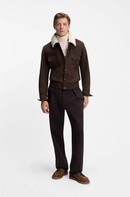 LEATHER JACKET WITH FUR COLLAR
