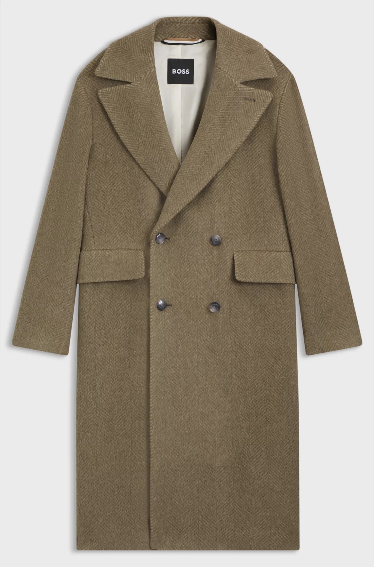 DOUBLE-BREASTED COAT IN A HERRINGBONE ALPACA BLEND