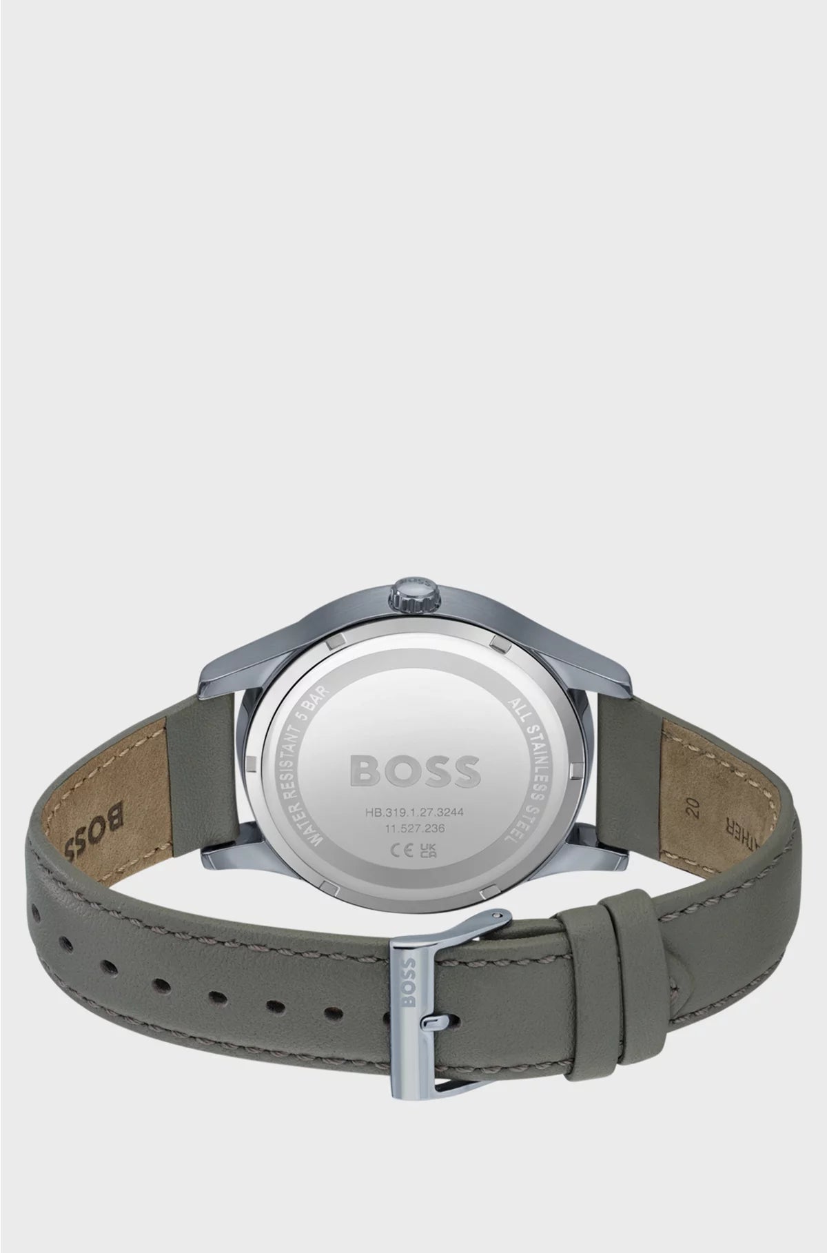 GREY-PLATED WATCH WITH LEATHER STRAP