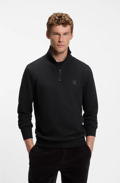 ZIP-NECK SWEATSHIRT IN COTTON TERRY WITH LOGO PATCH