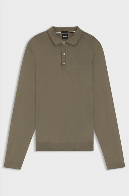 LONG-SLEEVED KNIT POLO SWEATER IN ITALIAN VIRGIN WOOL
