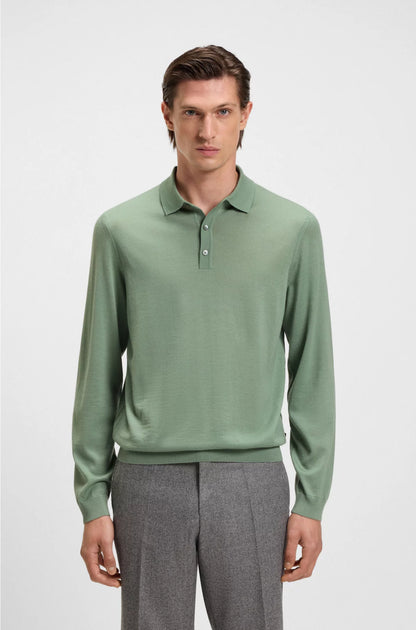 LONG-SLEEVED KNIT POLO SWEATER IN ITALIAN VIRGIN WOOL
