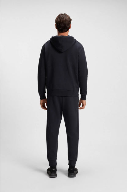 STRETCH-COTTON ZIP-UP HOODIE WITH STRIPE INSERT