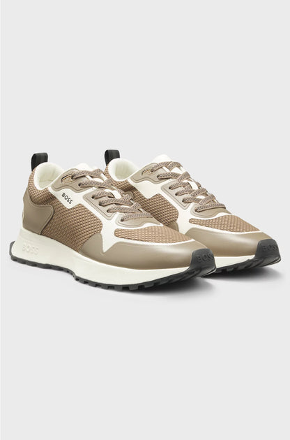 MIXED-MATERIAL TRAINERS WITH MESH DETAILS AND BRANDING