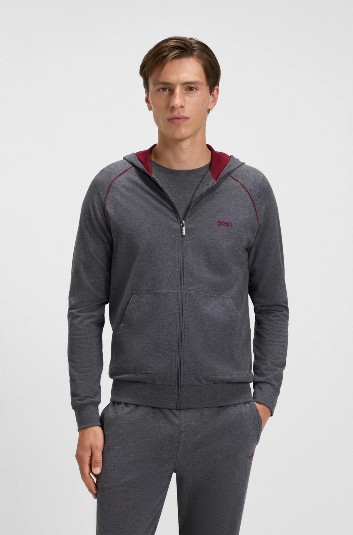 ZIP-UP HOODIE IN STRETCH COTTON WITH EMBROIDERED LOGO