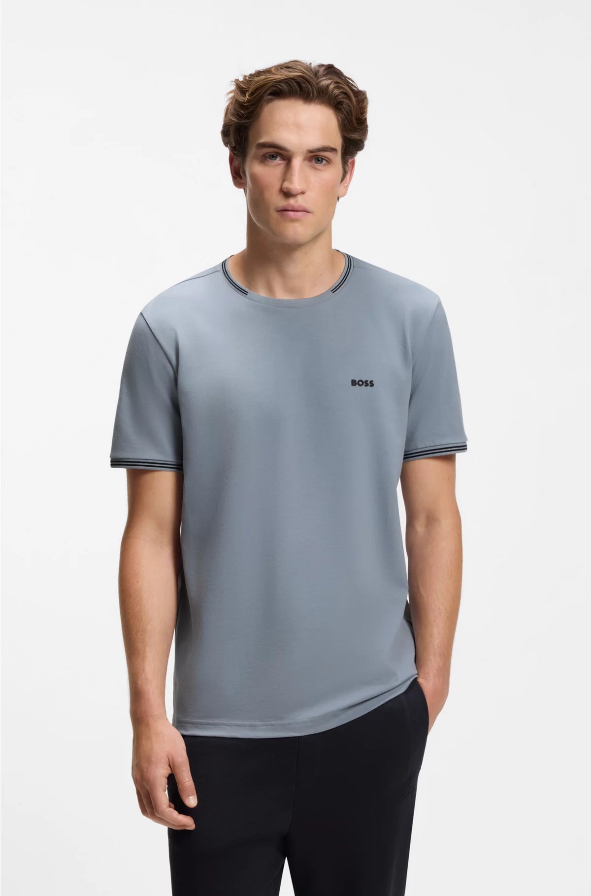 STRETCH-COTTON T-SHIRT WITH STRIPES AND LOGO