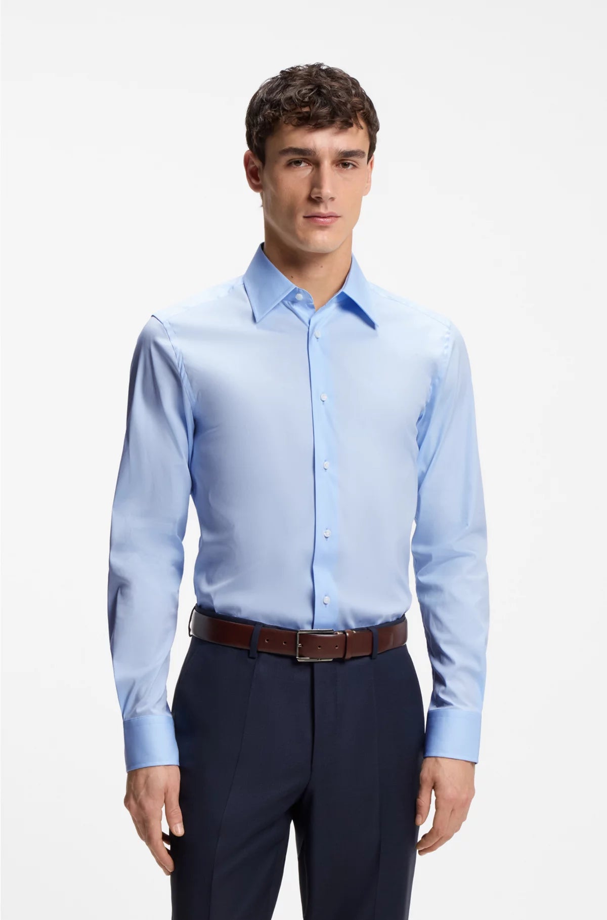 SLIM-FIT SHIRT IN COTTON-BLEND STRETCH POPLIN