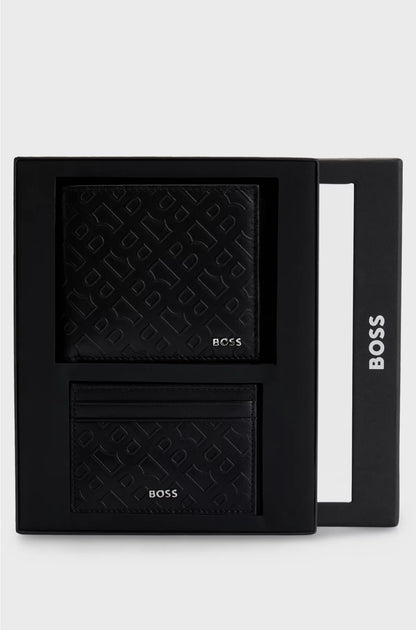 MONOGRAM-EMBOSSED LEATHER WALLET AND CARD HOLDER GIFT SET