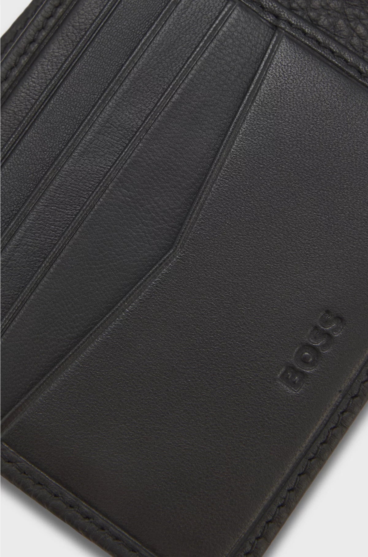 GRAINED-LEATHER BILLFOLD WALLET WITH METAL LOGO