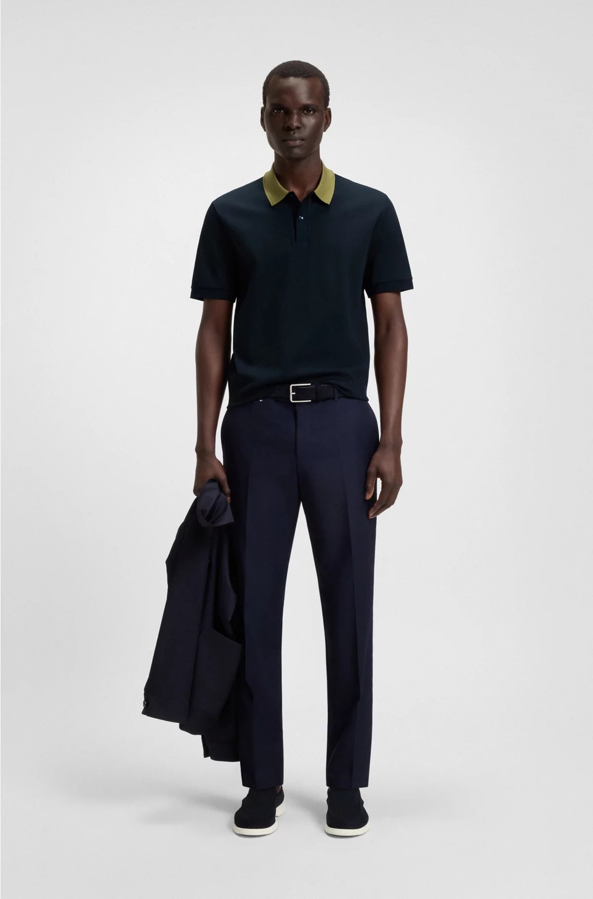 MERCERISED-COTTON SLIM-FIT POLO SHIRT WITH COLLAR STRIPE