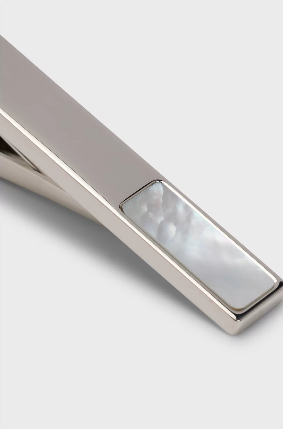 BRASS TIE CLIP WITH MOTHER-OF-PEARL INSERT