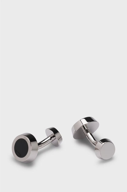 ROUND CUFFLINKS WITH BLACK-ENAMEL INSERT