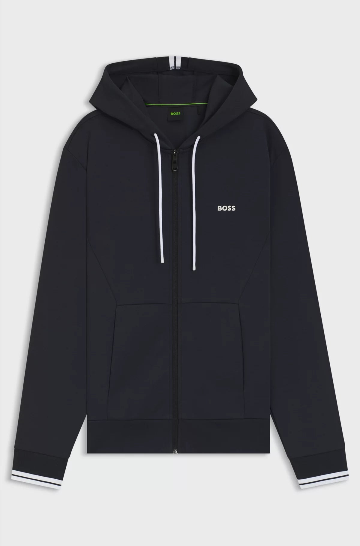 COTTON-BLEND ZIP-UP HOODIE WITH STRIPE DETAILS