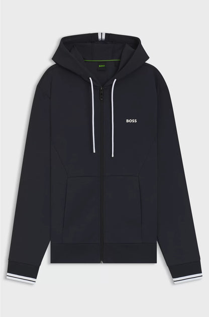 COTTON-BLEND ZIP-UP HOODIE WITH STRIPE DETAILS