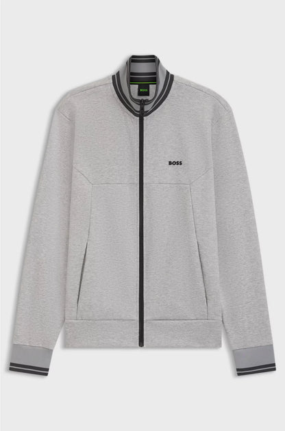 COTTON-BLEND ZIP-UP SWEATSHIRT WITH STRIPED TRIMS