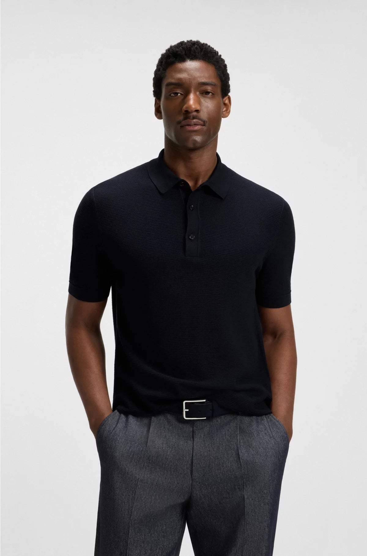 REGULAR-FIT KNIT POLO BLENDED WITH COTTON