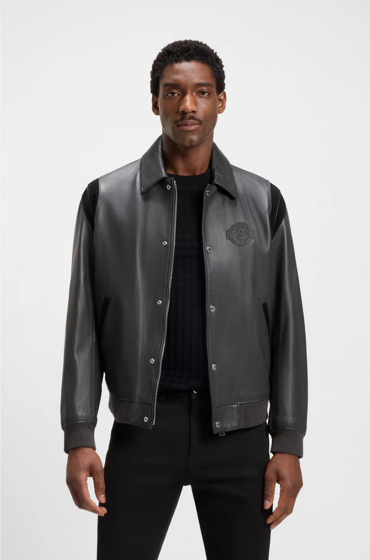LEATHER JACKET WITH CONTRAST DETAILS