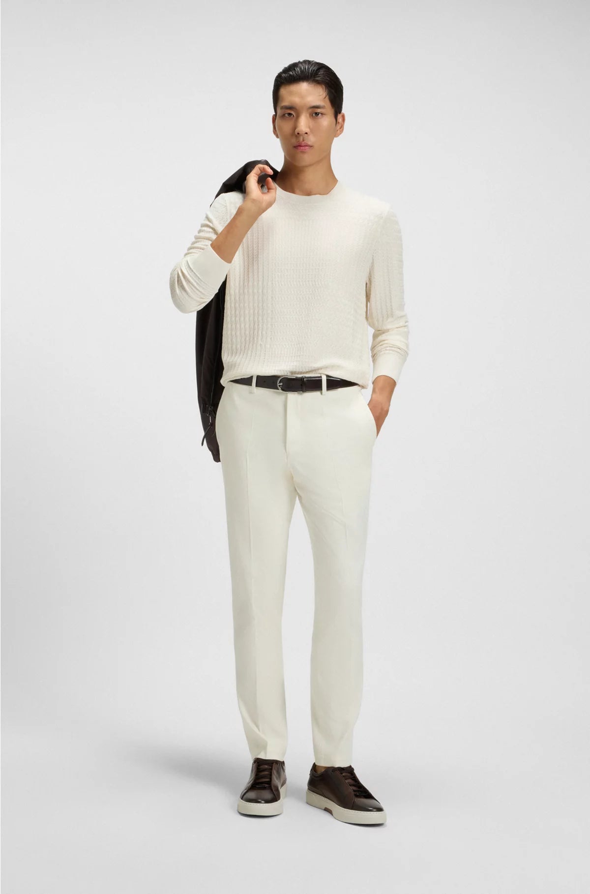 SILK SWEATER WITH PRINCE OF WALES CHECK STRUCTURE
