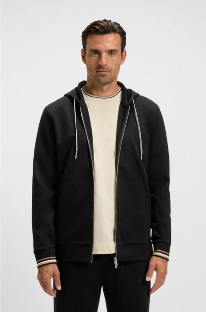 COTTON-BLEND ZIP-UP HOODIE WITH PATTERNED DRAWCORDS