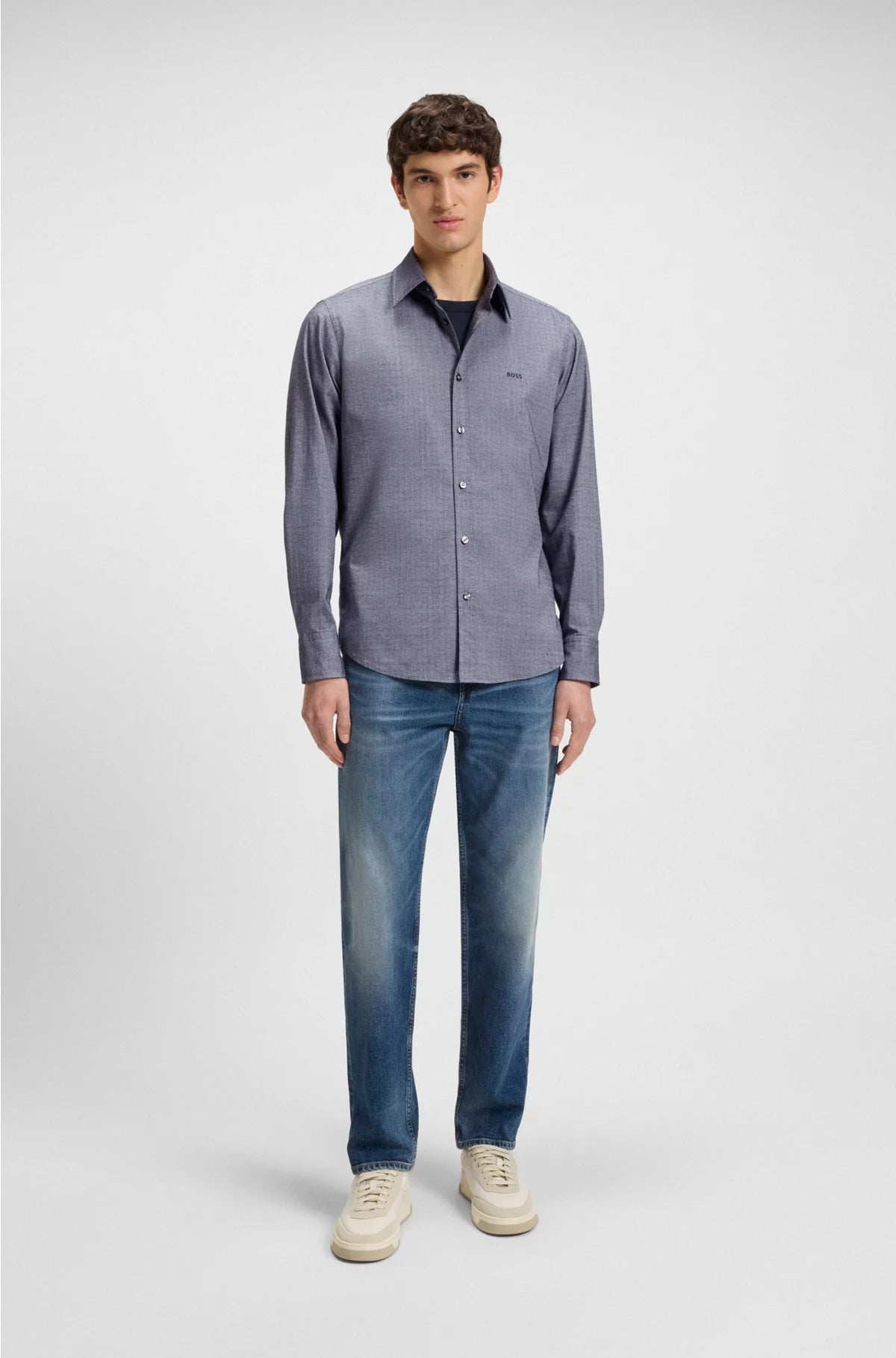 REGULAR-FIT SHIRT IN STRETCH-COTTON DOBBY