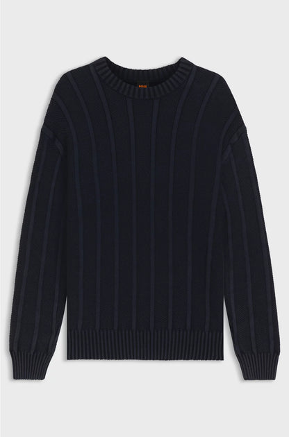 COTTON SWEATER WITH RIB AND RICECORN STRUCTURES