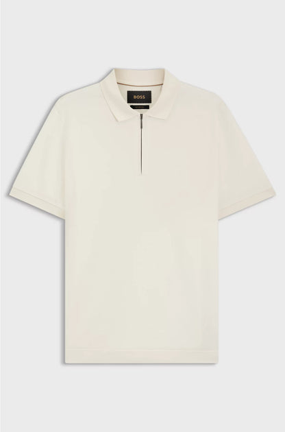 ZIP-NECK POLO SHIRT IN MERCERISED COTTON-SILK JACQUARD
