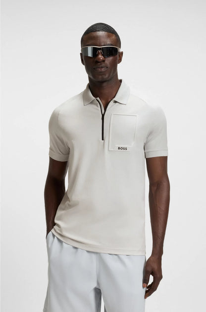 ZIP-NECK POLO SHIRT IN MOISTURE-WICKING STRETCH COTTON