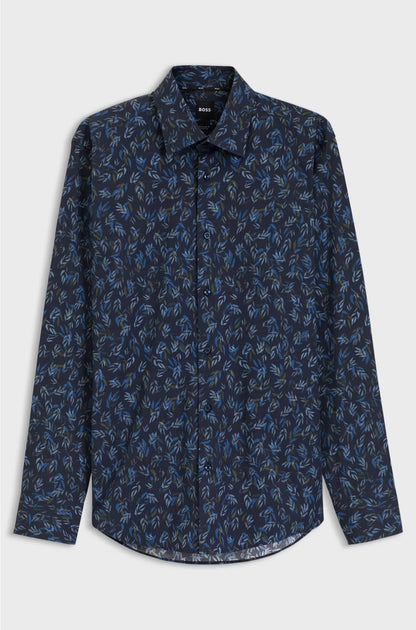REGULAR-FIT SHIRT IN PRINTED STRETCH-COTTON POPLIN