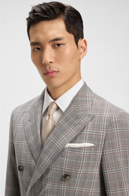 SLIM-FIT JACKET IN CHECKED VIRGIN WOOL AND SILK