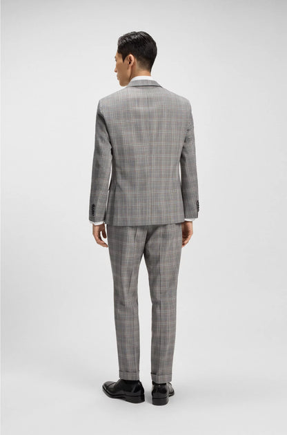 SLIM-FIT JACKET IN CHECKED VIRGIN WOOL AND SILK
