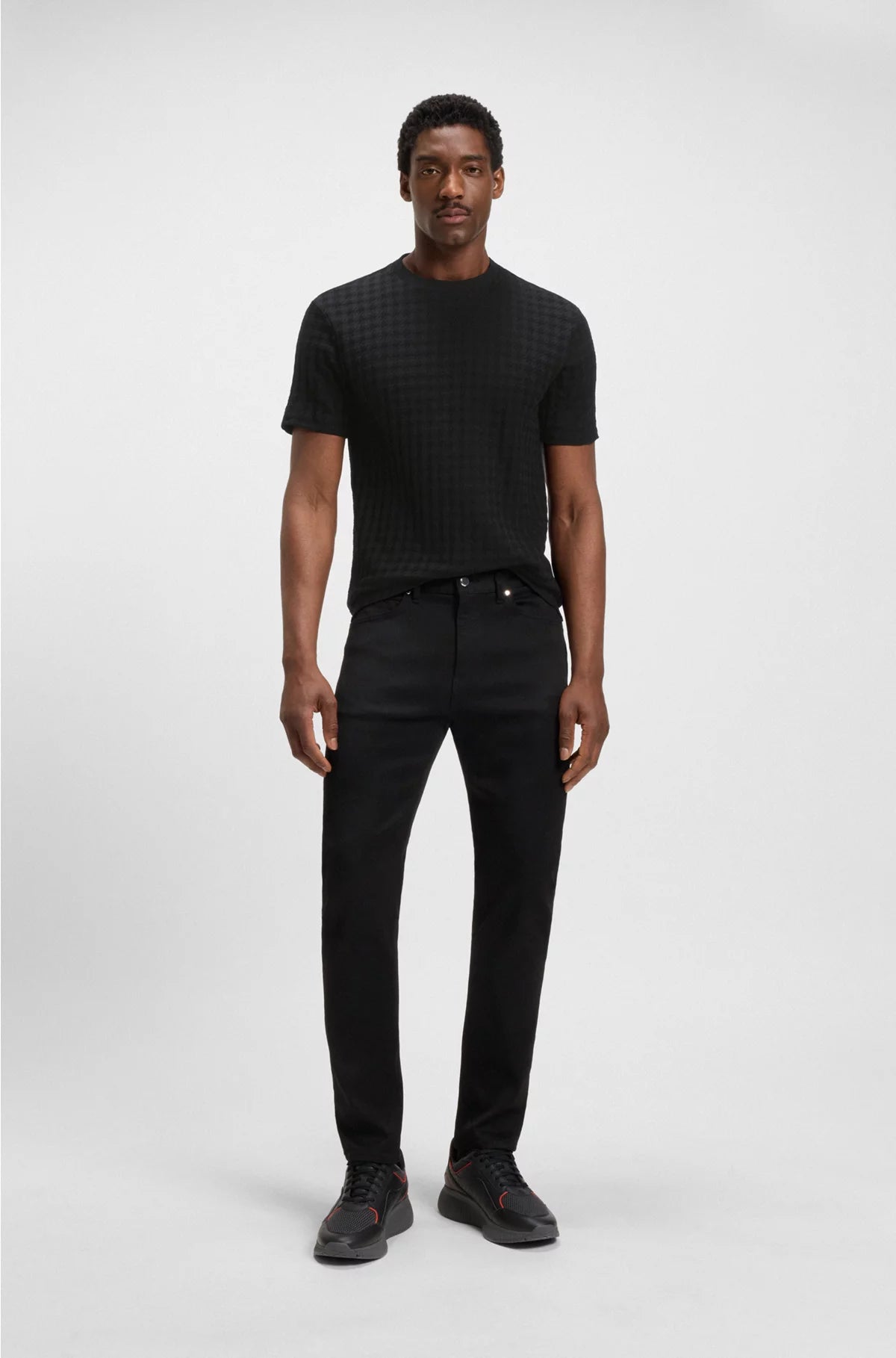 HOUNDSTOOTH-PATTERNED T-SHIRT IN MERCERISED COTTON