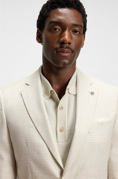 SLIM-FIT BLAZER IN CHECKED WOOL, SILK AND LINEN