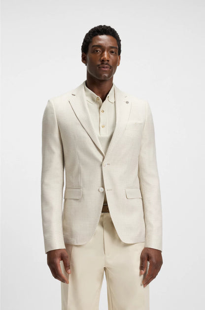 SLIM-FIT BLAZER IN CHECKED WOOL, SILK AND LINEN