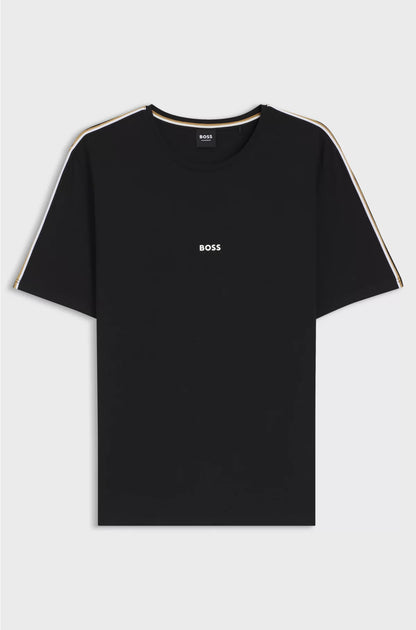 STRETCH-COTTON PYJAMA T-SHIRT WITH SIGNATURE-STRIPE TAPE