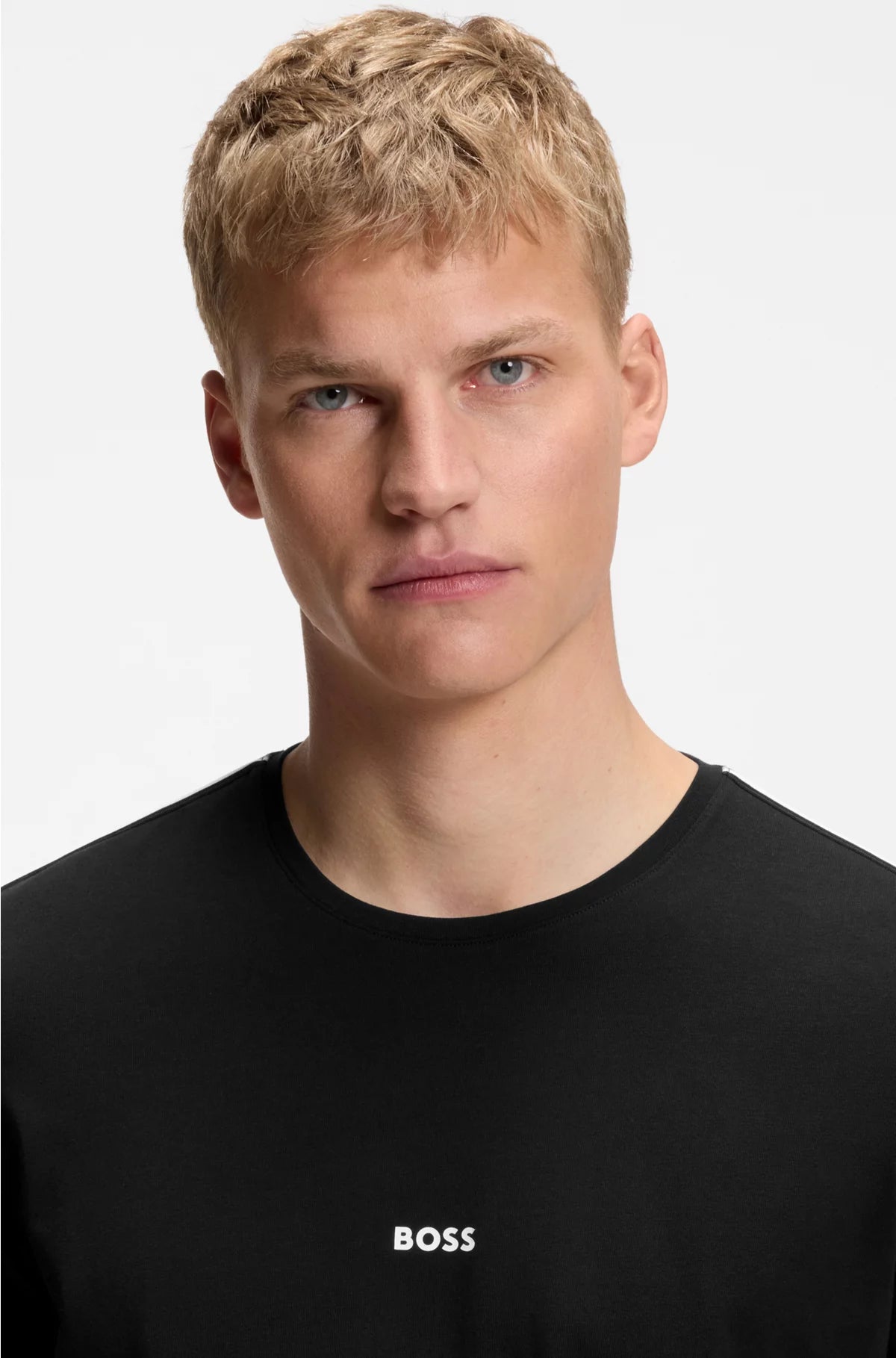 STRETCH-COTTON PYJAMA T-SHIRT WITH SIGNATURE-STRIPE TAPE
