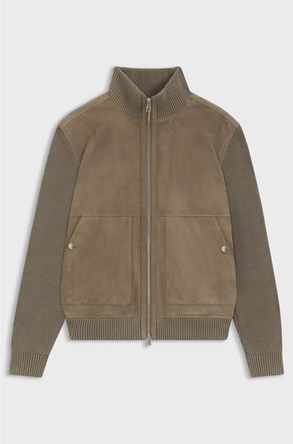SUEDE JACKET WITH COTTON-BLEND SLEEVES