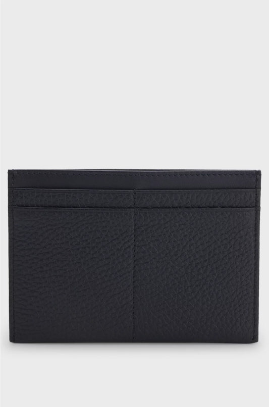 GRAINED-LEATHER CARD HOLDER WITH LOGO LETTERING