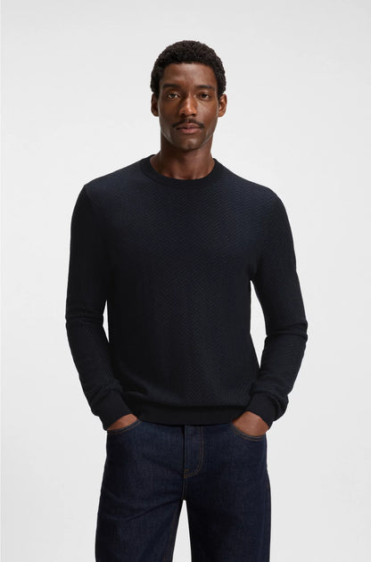 HERRINGBONE-STRUCTURED SWEATER IN VIRGIN WOOL AND COTTON