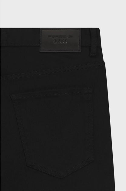 TAPERED-FIT JEANS IN BLACK STRETCH DENIM