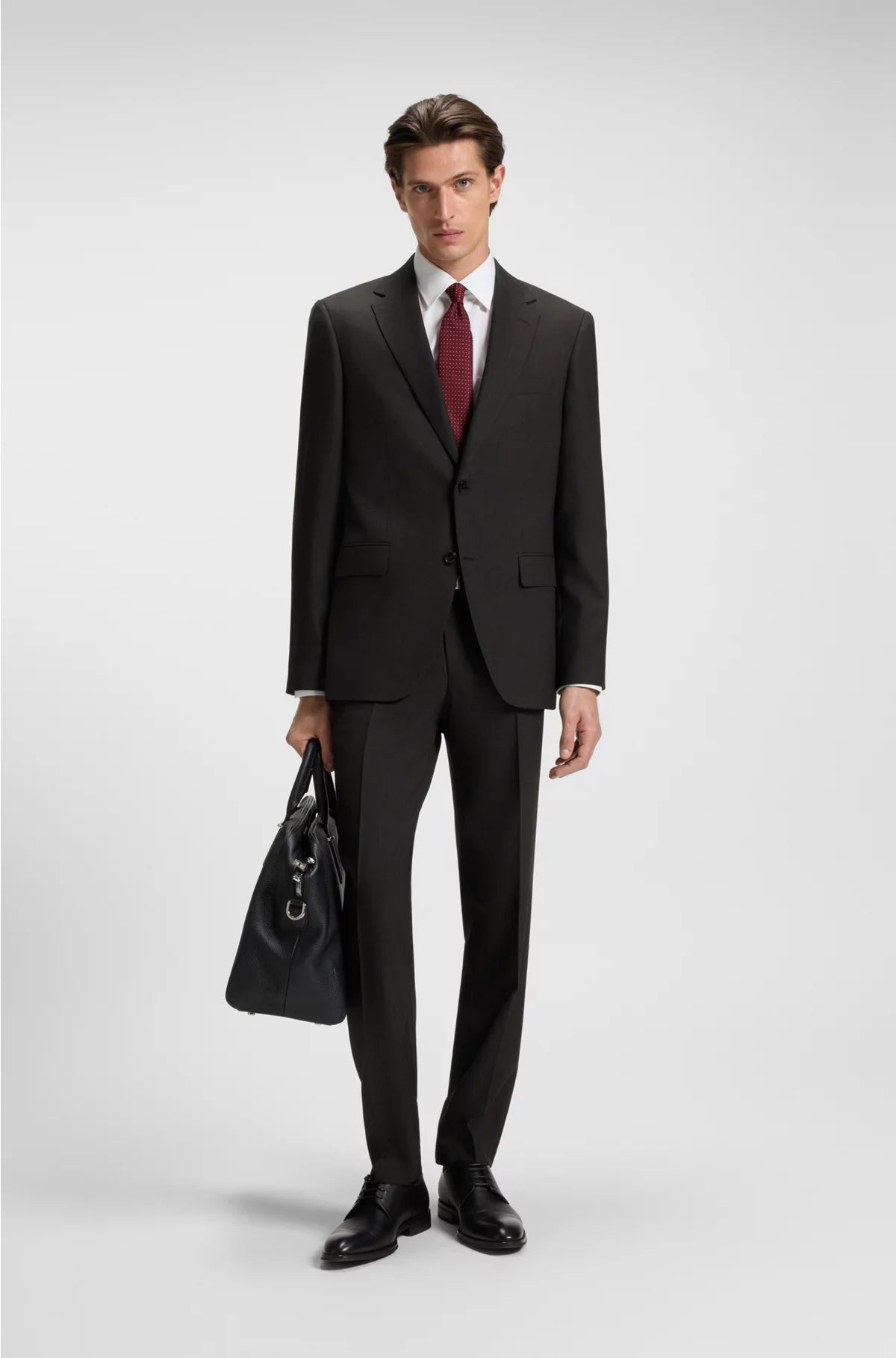 TWO-PIECE REGULAR-FIT SUIT IN PATTERNED STRETCH FABRIC