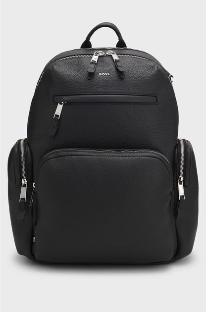 ITALIAN-LEATHER BACKPACK WITH ZIPPED SIDE POCKETS