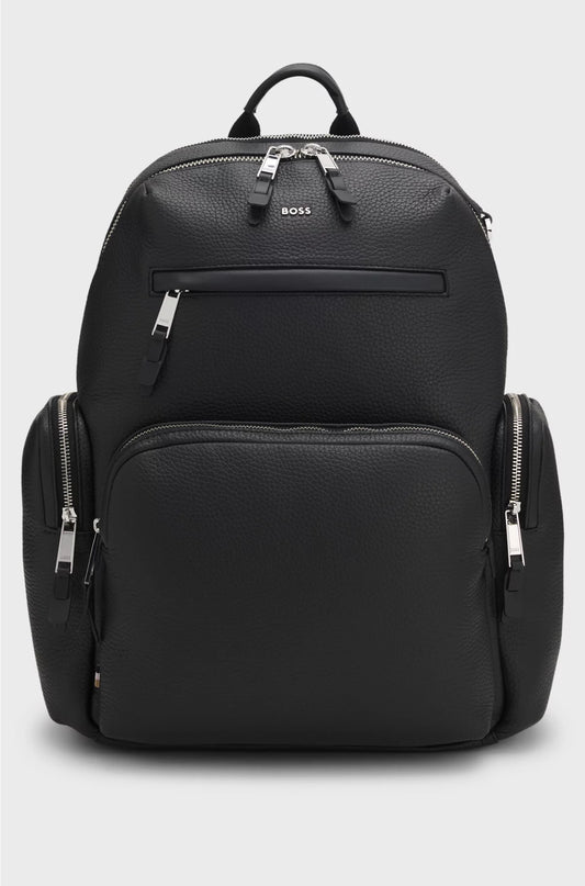 ITALIAN-LEATHER BACKPACK WITH ZIPPED SIDE POCKETS