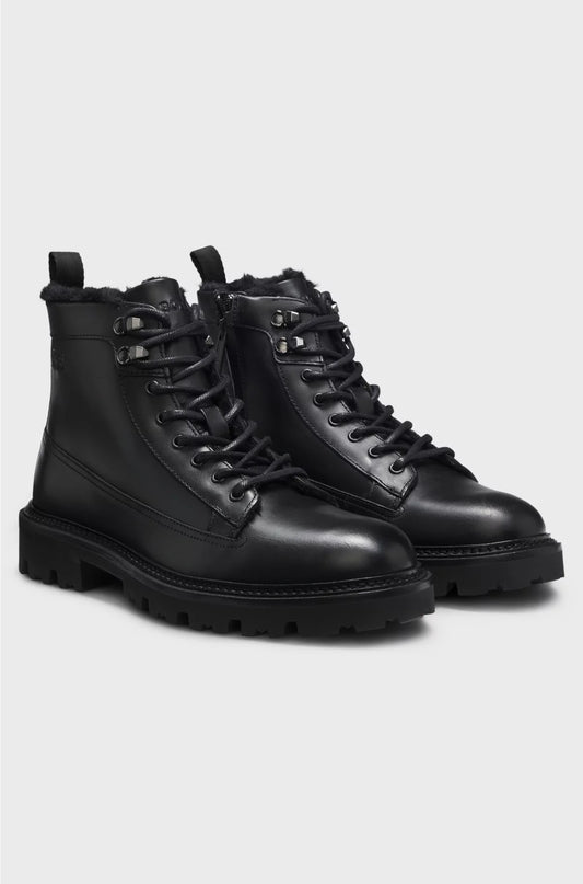 LEATHER HALF BOOTS WITH FAUX-FUR LINING
