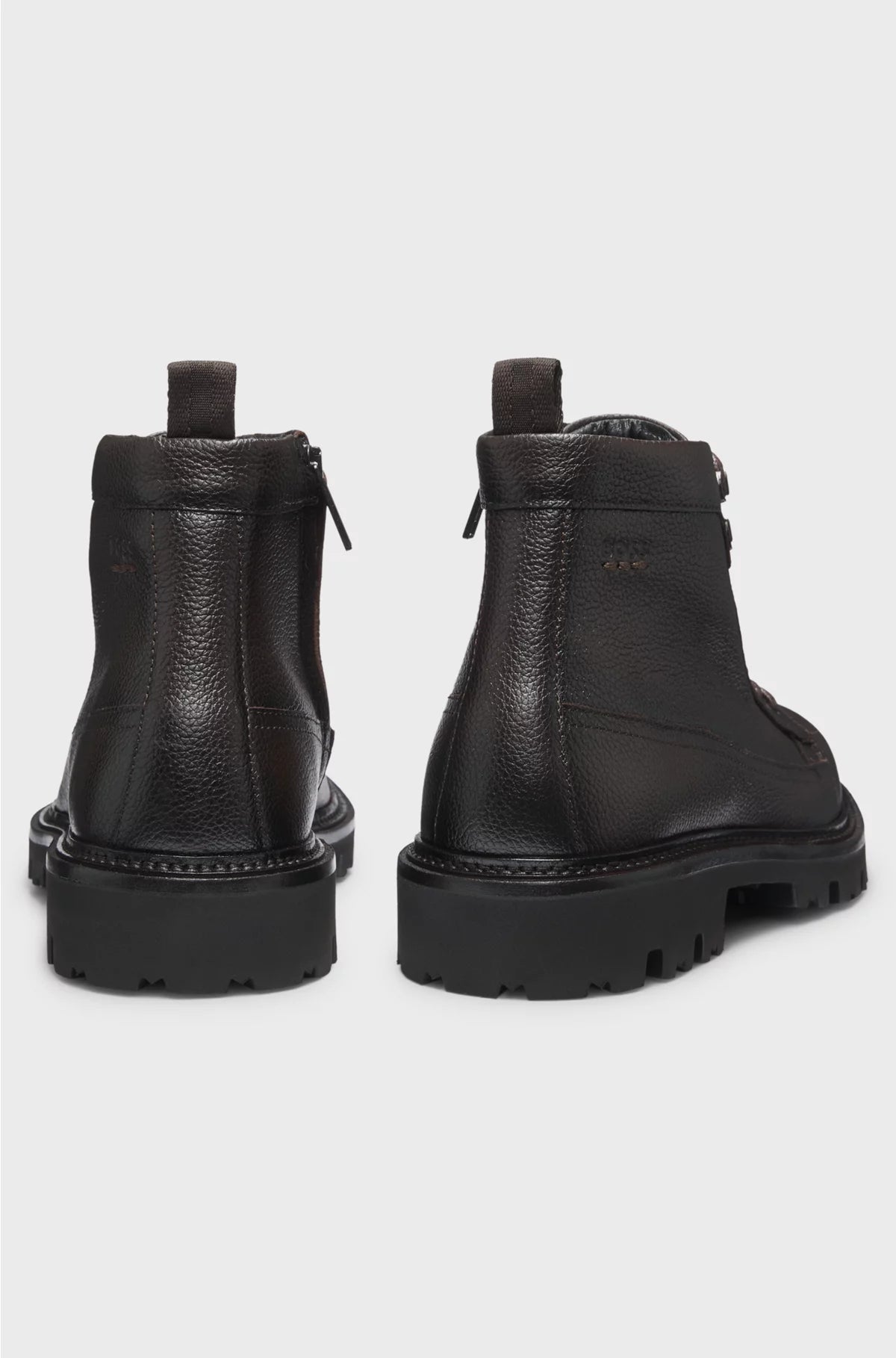 GRAINED-LEATHER HALF BOOTS WITH HIKING-STYLE LACES